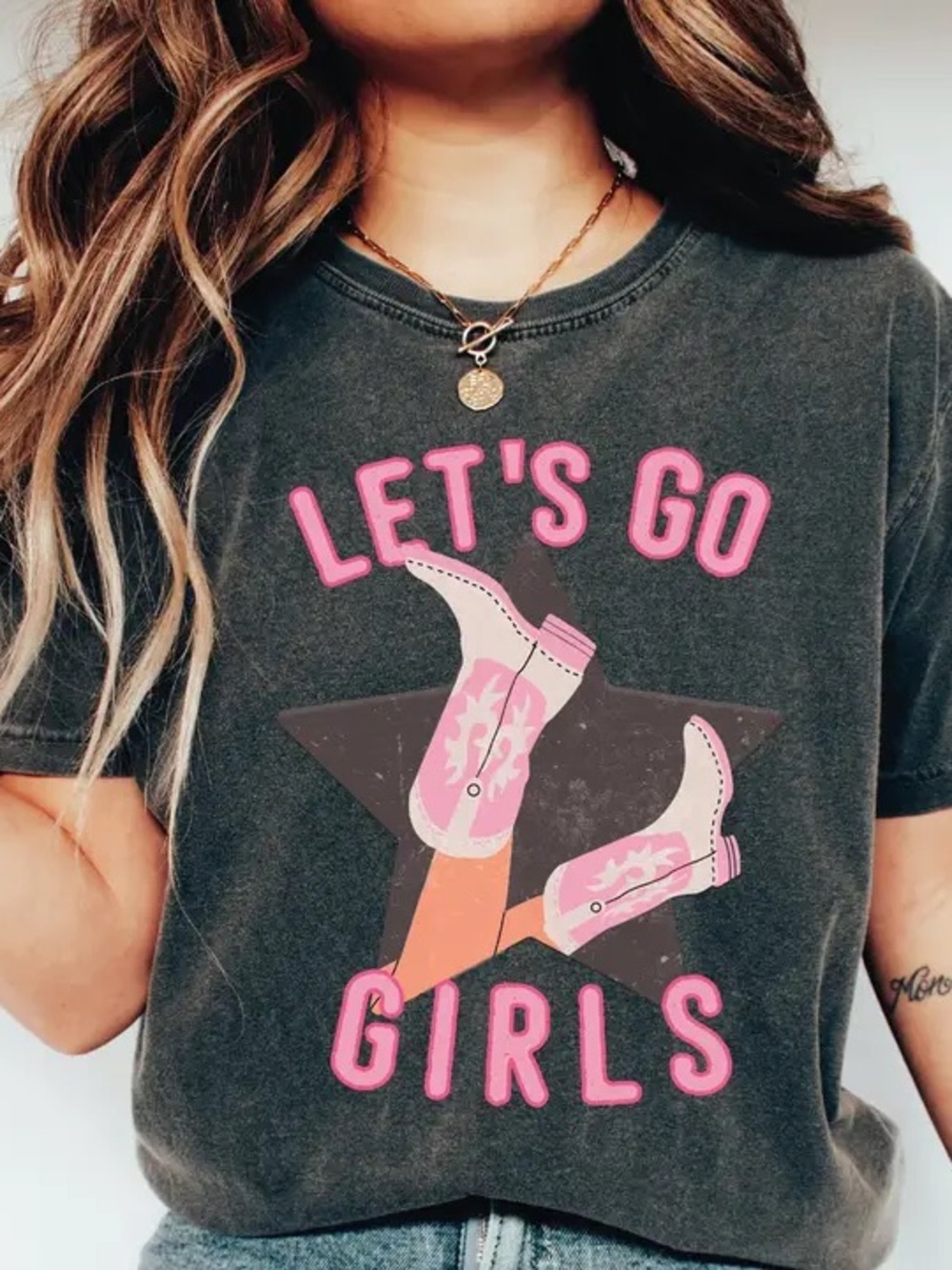 Comfort Colors Pink Cowboy Boot Graphic Tee